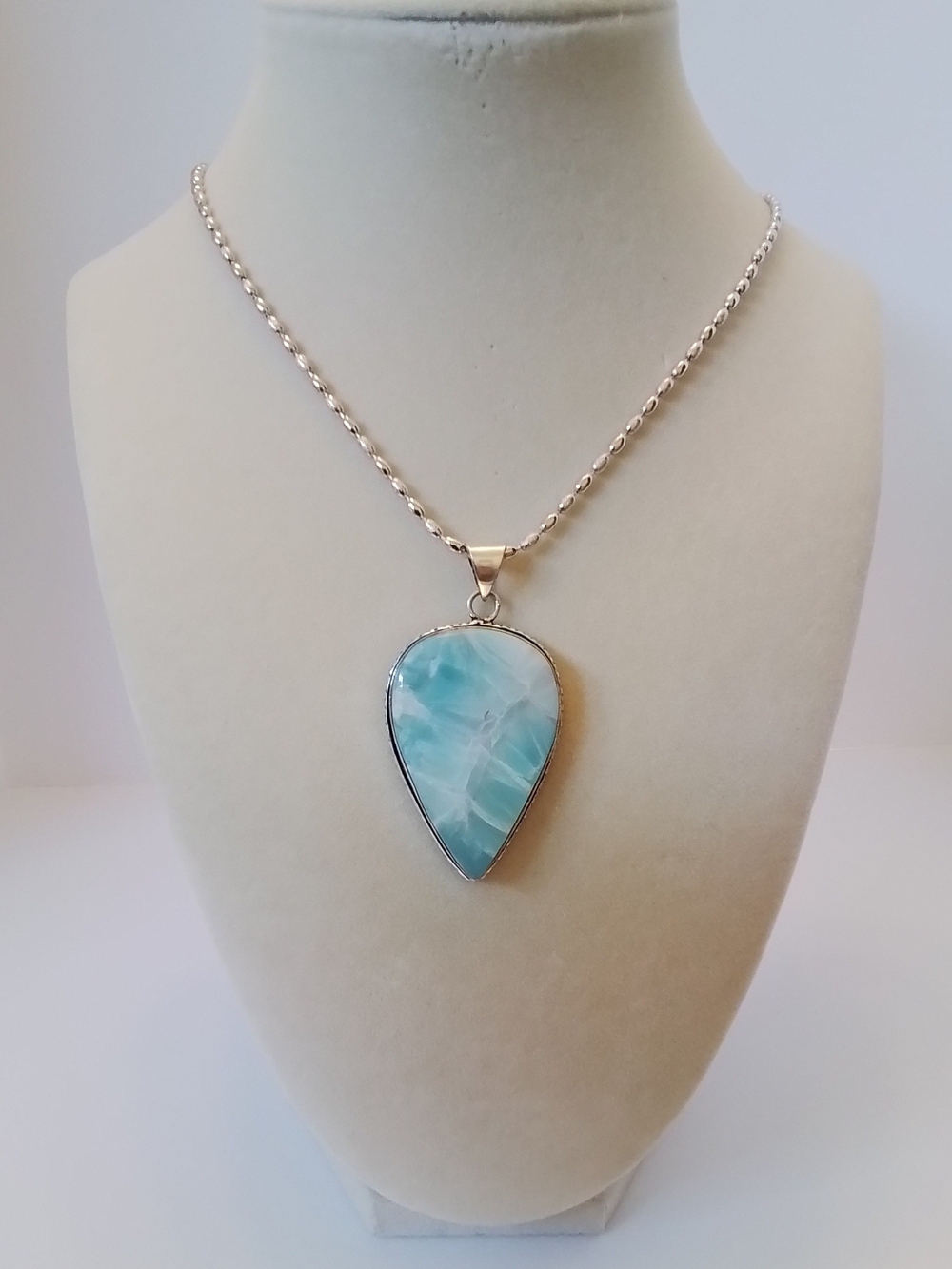 Silver Teardrop Larimar Pendant Necklace